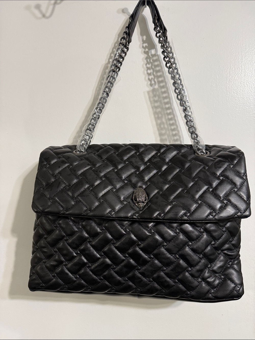 Quilted Black Shoulder Bag with Chain Straps